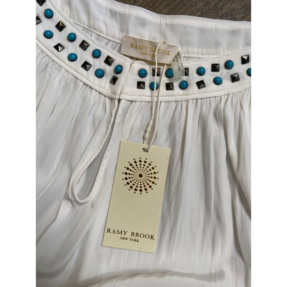 Ramy Brook Wyatt Studded and Turquoise Blouse White Size Small - Picture 8 of 12